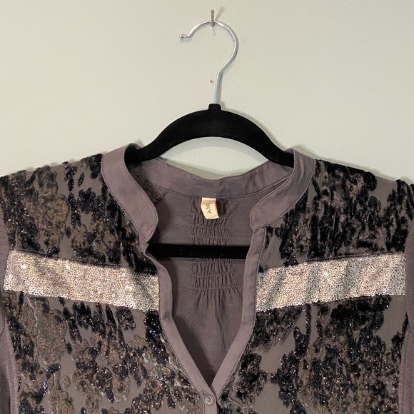 Anthro TINY Broadleaf Forest Burnout Velvet Top, S - Picture 4 of 11